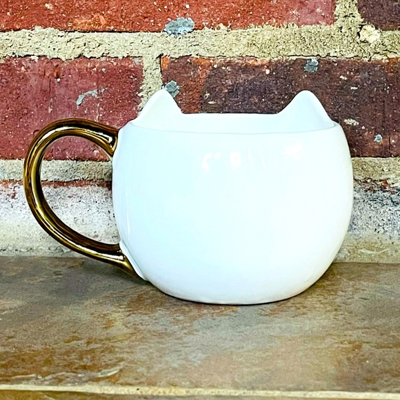 NEW Large Cat Shaped White and Gold Coffee Tea Mug Cup Pet Animal Lover 17 fl oz - Picture 10 of 10